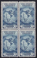 US 753 3¢ Byrd Farley Mint Positions No Gum VF Center Line Or Cross Gutter Block