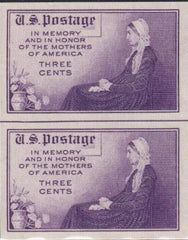 US 754 3¢ Mother's Day Farley Mint Positions No Gum VF Vert. Pair Horiz. Ln.