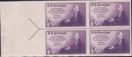 US 754 3¢ Mother's Day Farley Mint Positions No Gum VF Left Or Right Arrow Block