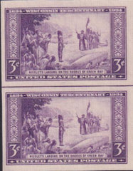 US 755 3¢ Wisconsin Farley Mint Positions No Gum VF Vert. Pair Horiz. Ln.