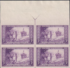 US 755 3¢ Wisconsin Farley Mint Positions No Gum VF Top Or Bot. Arrow Block