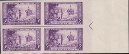 US 755 3¢ Wisconsin Farley Mint Positions No Gum VF Left Or Right Arrow