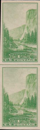 US 756 1¢ Yosemite Farley Mint Positions No Gum VF Vert. Pair Horiz. Ln.