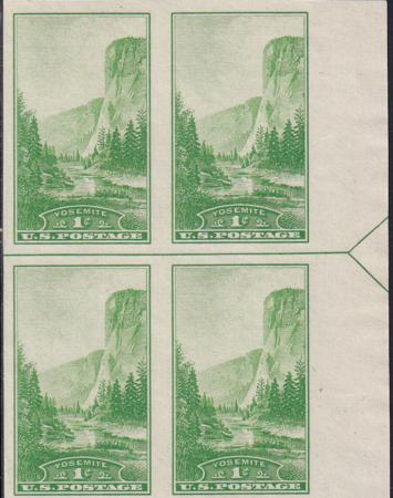 US 756 1¢ Yosemite Farley Mint Positions No Gum VF Left Or Right Arrow Block