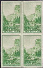 US 756 1¢ Yosemite Farley Mint Positions No Gum VF Center Line Or Cross Gutter Block