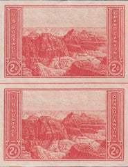 US 757 2¢ Grand Canyon Farley Mint Positions No Gum VF Vert. Pair Horiz. Ln.