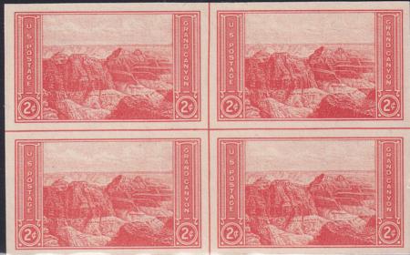 US 757 2¢ Grand Canyon Farley Mint Positions No Gum VF Center Line Or Cross Gutter Block