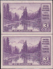 US 758 3¢ Mt. Rainier Farley Mint Positions No Gum VF Vert. Pair Horiz. Ln.