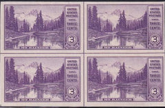 US 758 3¢ Mt. Rainier Farley Mint Positions No Gum VF Center Line Or Cross Gutter Block