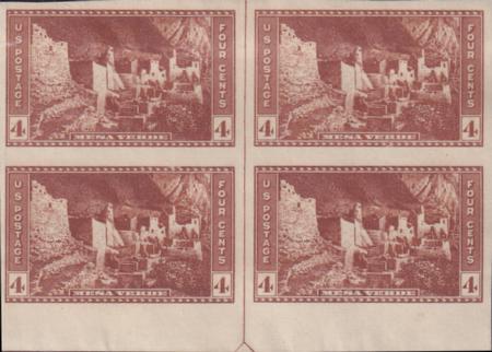 US 759 4¢ Mesa Verde Farley Mint Positions No Gum VF Top Or Bot. Arrow Block