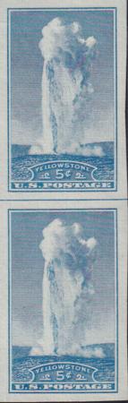 US 760 5¢ Yellowstone Farley Mint Positions No Gum VF Vert. Pair Horiz. Ln.