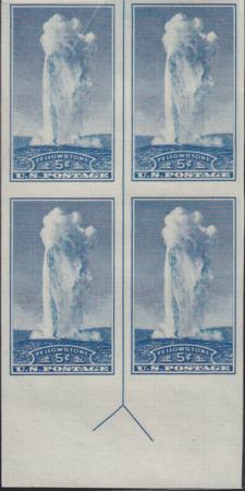 US 760 5¢ Yellowstone Farley Mint Positions No Gum VF Top Or Bot. Arrow Block
