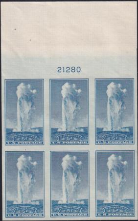 US 760 5¢ Yellowstone Farley Mint Positions No Gum VF Plate Block