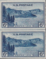 US 761 6¢ Crater Lake Farley Mint Positions No Gum VF Vert. Pair Horiz. Ln.