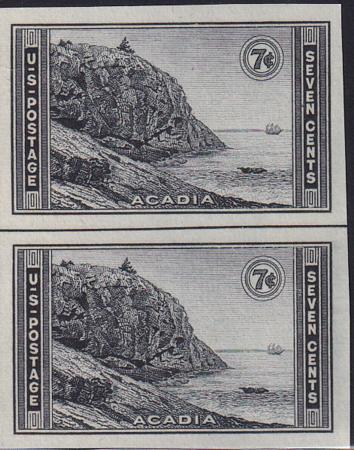 US 762 7¢ Acadia Farley Mint Positions No Gum VF Vert. Pair Horiz. Ln.