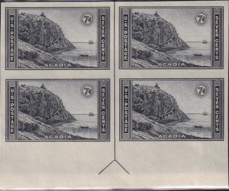 US 762 7¢ Acadia Farley Mint Positions No Gum VF Top Or Bot. Arrow Block