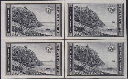US 762 7¢ Acadia Farley Mint Positions No Gum VF Center Line Or Cross Block