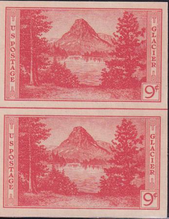US 764 9¢ Glacier Farley Mint Positions No Gum VF Vert. Pair Horiz. Ln.