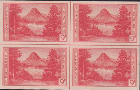 US 764 9¢ Glacier Farley Mint Positions No Gum VF Center Line Or Cross Gutter Block