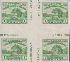 US 766a 1¢ Chicago S/S Farley Mint Positions No Gum VF Center Line Or Cross Gutter Block