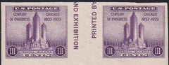 US 767a 3¢ Chicago S/S Farley Mint Positions No Gum VF Horiz. Pair Vert. Ln
