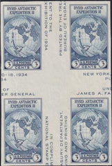 US 768a 3¢ Byrd S/S Farley Mint Positions No Gum VF Center Line Or Cross Gutter Block