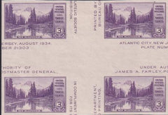 US 770a 3¢ Mt. Rainer S/S Farley Mint Positions No Gum VF Center Line Or Cross Gutter Block