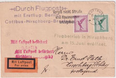 Germany 1927 Cottbus - Hirschberg First Flight Cover