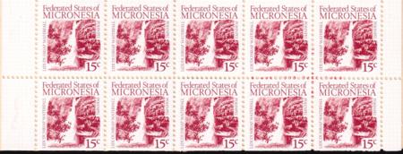 US 33a Trust Territories Micronesia NH VF 15¢ Bklt. Pane(1988)