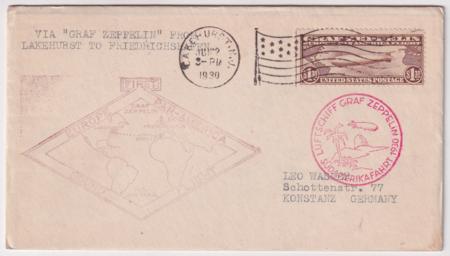 US 1930 C14 on Zeppelin South America Flight Cover