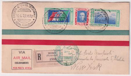 Italy 1933 Excellent Flight Cover Forgeries  with C48-C49, Rome - New York, Genuine Stamps, Fake Cover