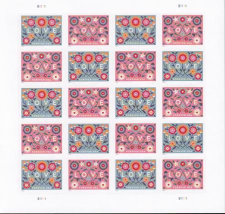 US 5660-61b Modern Imperf Love-Flowers Sheet