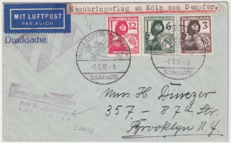 Germany 1937  Europa Catapult Cover Halle / Liepzig Flughafen Cancel