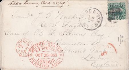 US 117 FDCS And Better Covers Deep 1869 Cambridge, MA To London Comdr Walker, US Frigate Perfect BF Stevens Forwarding Agent Oval Stamp Off Center, O/W Lovely Cover