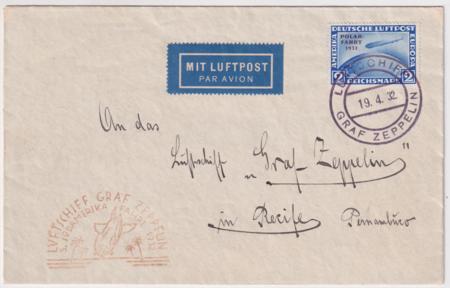 Germany 1932 3rd South America Flight , C38 with On Board Cancel