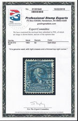 US 312 Bureau & Regular Issues Used VF Deep Shade, Light Cancel, PSE Cert Notes Light Creases + Thin Corner