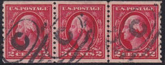 US 444 Washington / Franklin Used XF Line Strip Of 3 Left Stamp Damaged On Back, NYC. Right Stamp Corner Crease