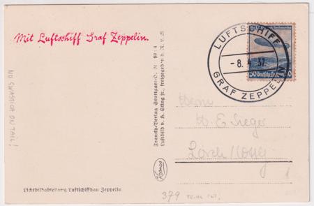 Germany 1937 Zeppelin Trial Flight on Photo Card, C57 with On Board Cancel