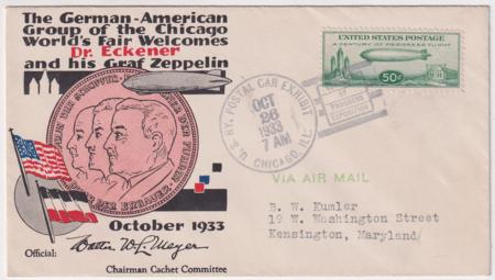 US 1933 C18  Cover with  Railway Postal Car Expo Hand cancel