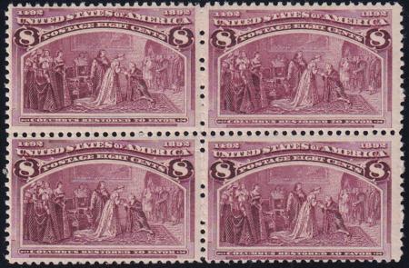 US 236 Early Commemoratives NH F-VF Block Slightly Skewed Centering