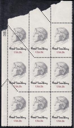 US 1731 Modern Errors Carl Sanoburg Unique Pre-Printing Paper Fold - Radical Misperf