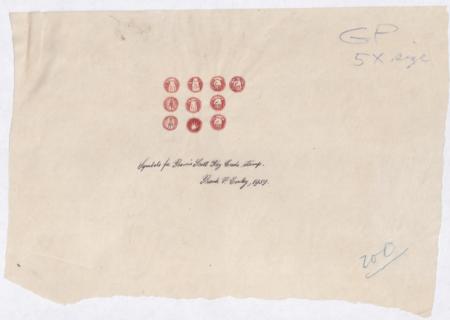 US 1142-E 9 Rough Drawings Of The Emblem Of The Francis Scott Key Stamp, 5 Of Which One Detailed And Interesting, 4 More Repetitive. Mostly Signed By Frank Conley