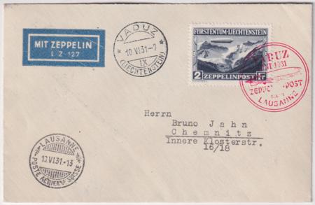 Liechtenstein 1931 C8 on Zeppelin FLight Vaduz-Lausanne