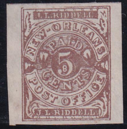 US Back Of Book - Confederate States of America 62x3 XF Unused New Orleans 5¢ Brown On White