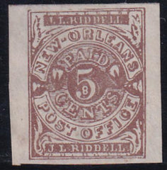US Back Of Book - Confederate States of America 62x3 XF Unused New Orleans 5¢ Brown On White