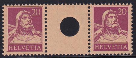 Switzerland SBK 529 Mint NH F-VF 20c. Red Lilac Small Hole Interspace Pair - Pristine - Rellstab Cert