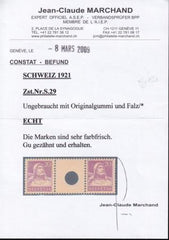 Switzerland SBK 529 Mint LH VF 20c. Red Lilac Small Hole Interspace Pair Marchand Cert.