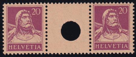 Switzerland SBK 529 Mint LH VF 20c Red Lilac Small Hole Interspace Pair Renggli Cert