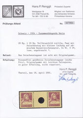 Switzerland SBK 529 Mint LH VF 20c Red Lilac Small Hole Interspace Pair Renggli Cert