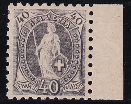 Switzerland 91 Mint LH F-VF Exceptional Example - Rich Color, Full Perfs, Right Sheet Margin. Diena Cert.